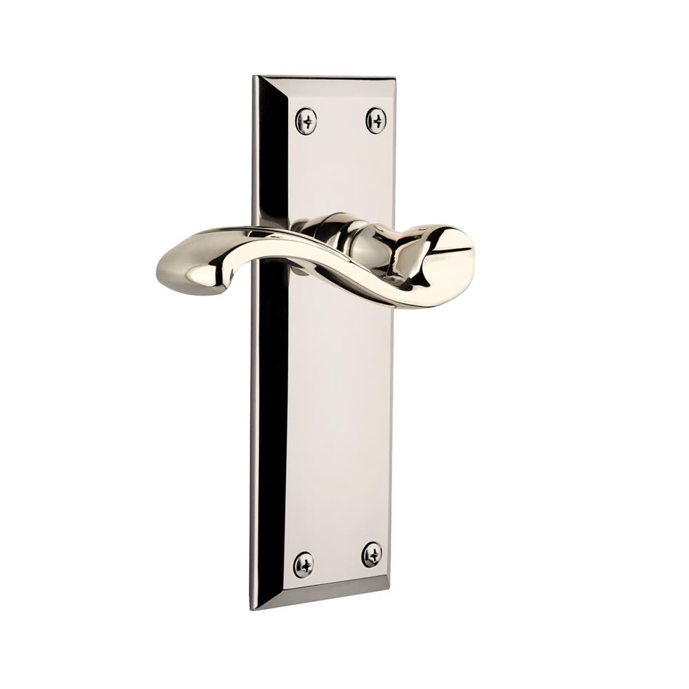Grandeur by Nostalgic Warehouse FAVPRT Complete Passage Set Without Keyhole - Fifth Avenue Plate with Portofino Lever in Polished Nickel